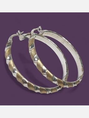 Silver Gold 1.25" Hoop Two Tone Earrings Italy